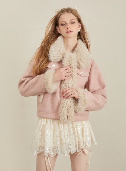 Goldenrod fur-collared jacket