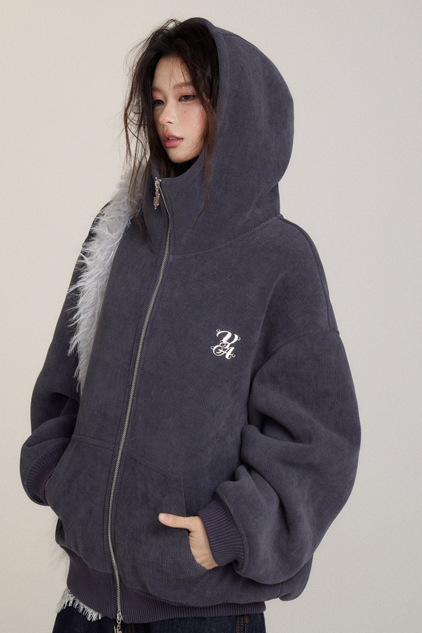 Heavy Turtleneck Big Hat Cotton Sweatshirt Coat