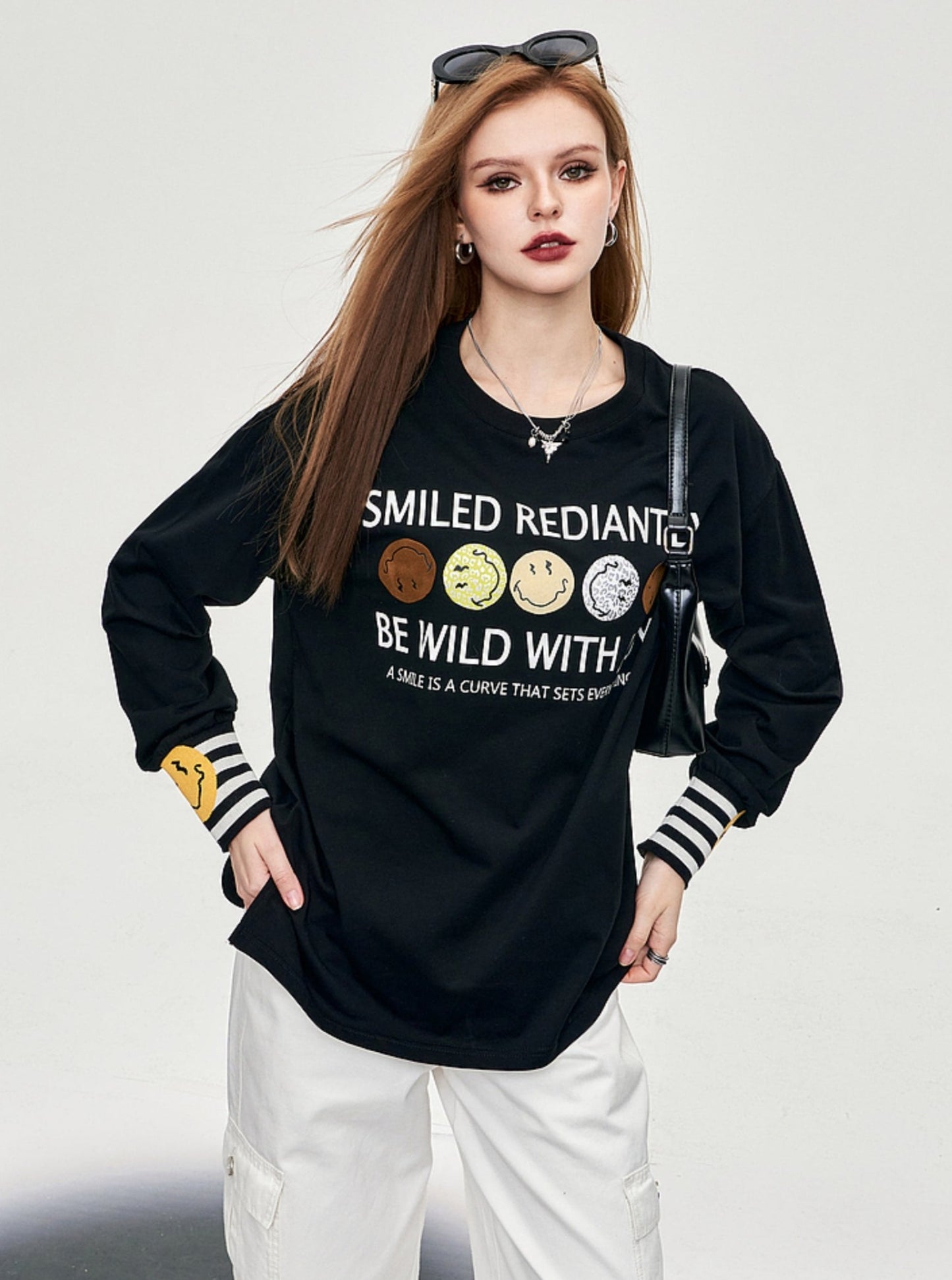 Smiley Face Long Sleeve Tee Top