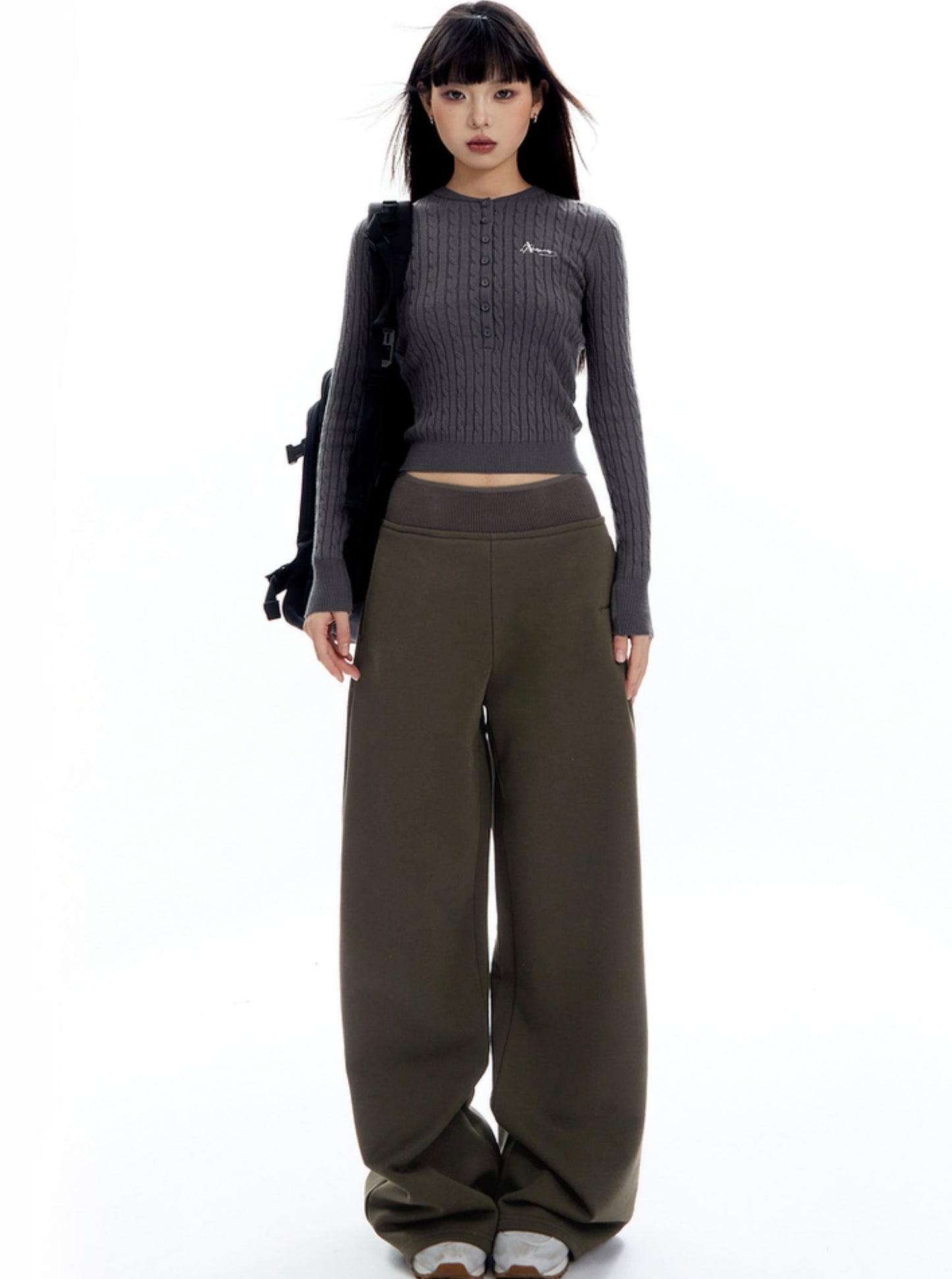 Ribbed Stitching Waistband Mop Pants