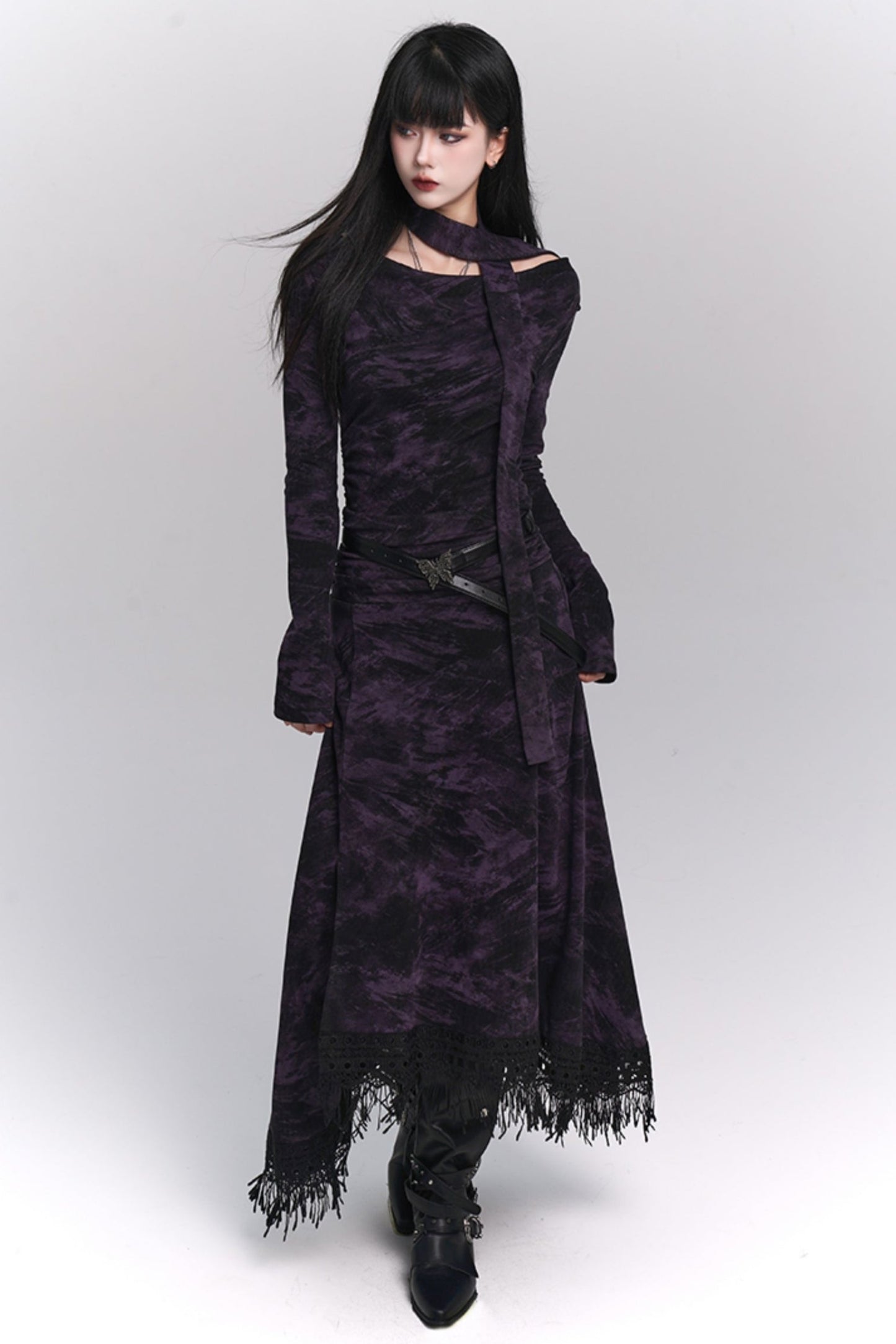 The ghost girl enters the autumn purple dress, which is niche and does not collide with the wasteland style, and the cold and unique skirt is unique