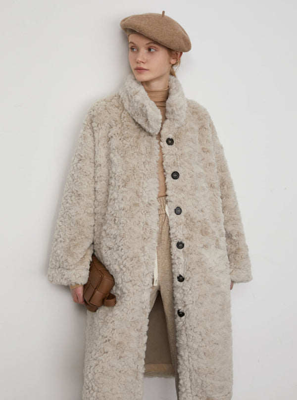 Thick mid length fur integrated coat