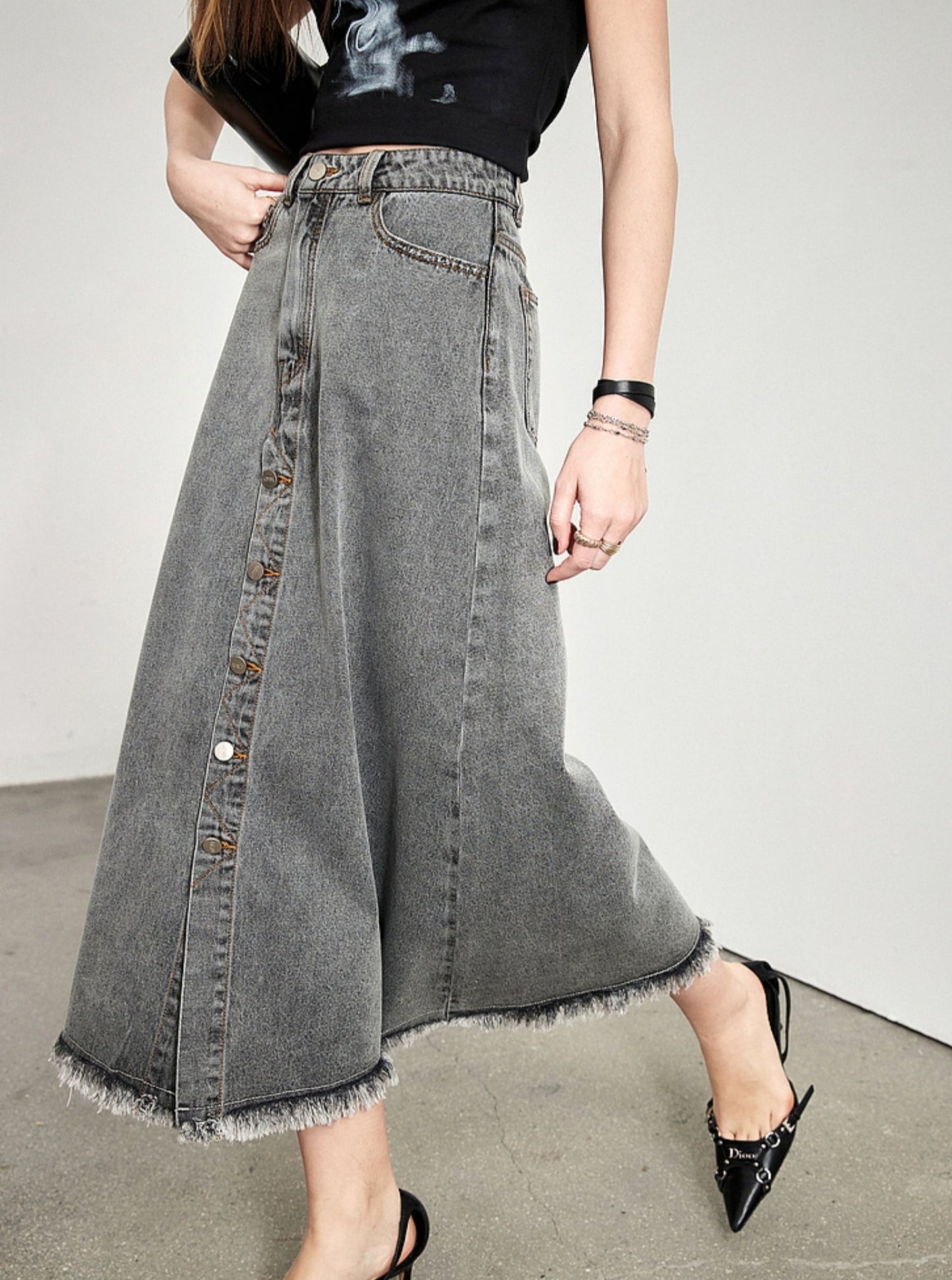 Gray High-Waist A-Line Skirt