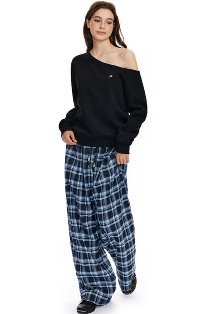 Checked Loose Wide-Leg Pants