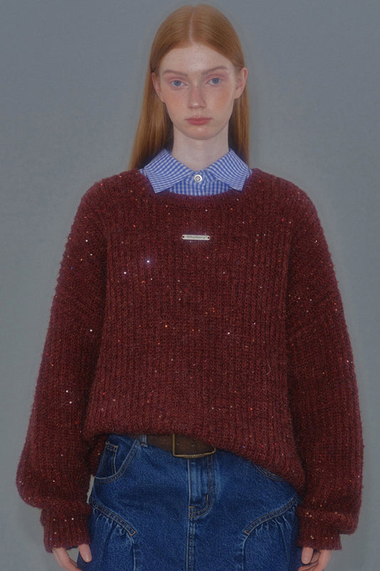 Loose Sequin Round Neck Sweater