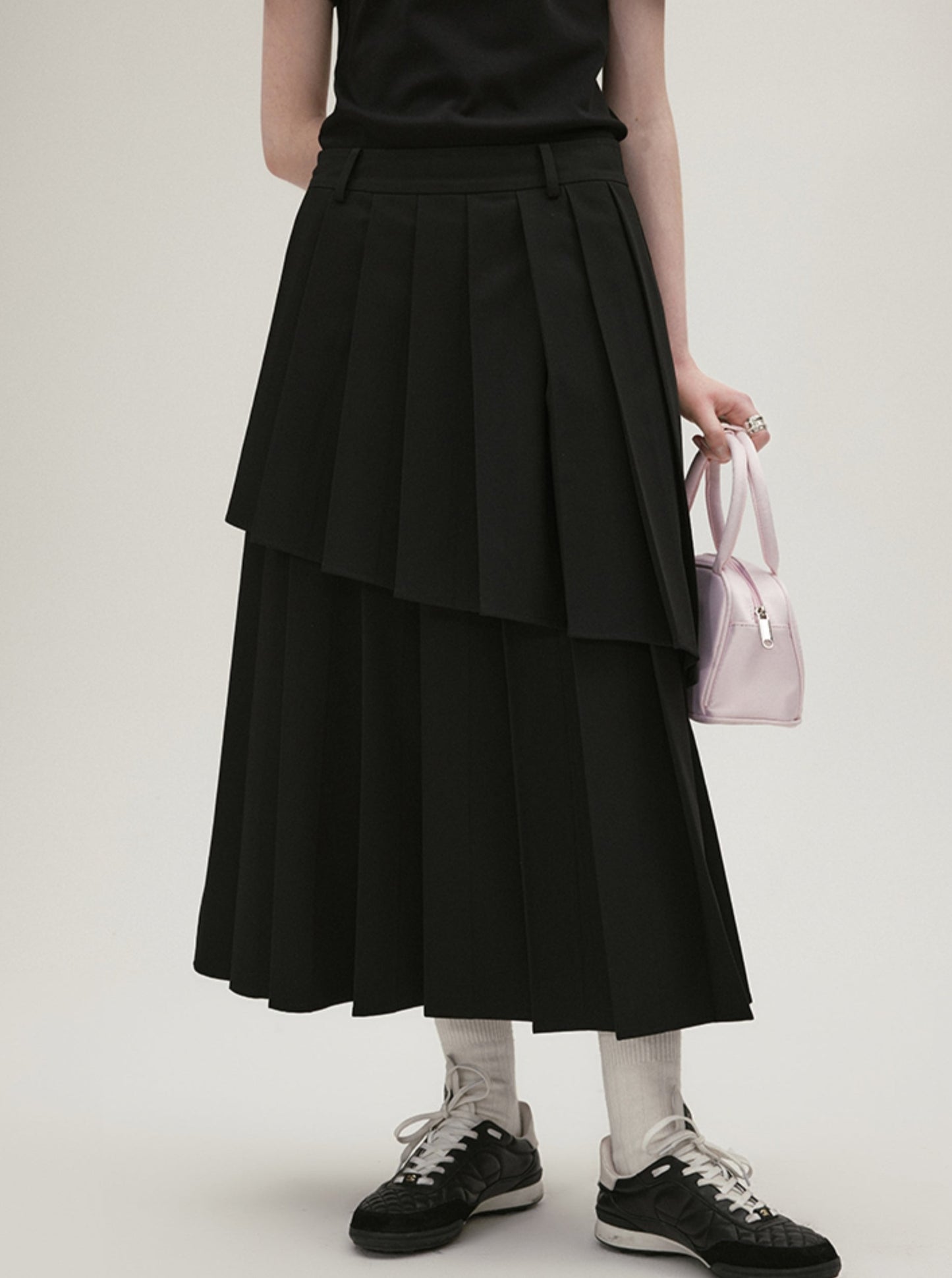 Mid-High Waisted Double Pleat Skirt