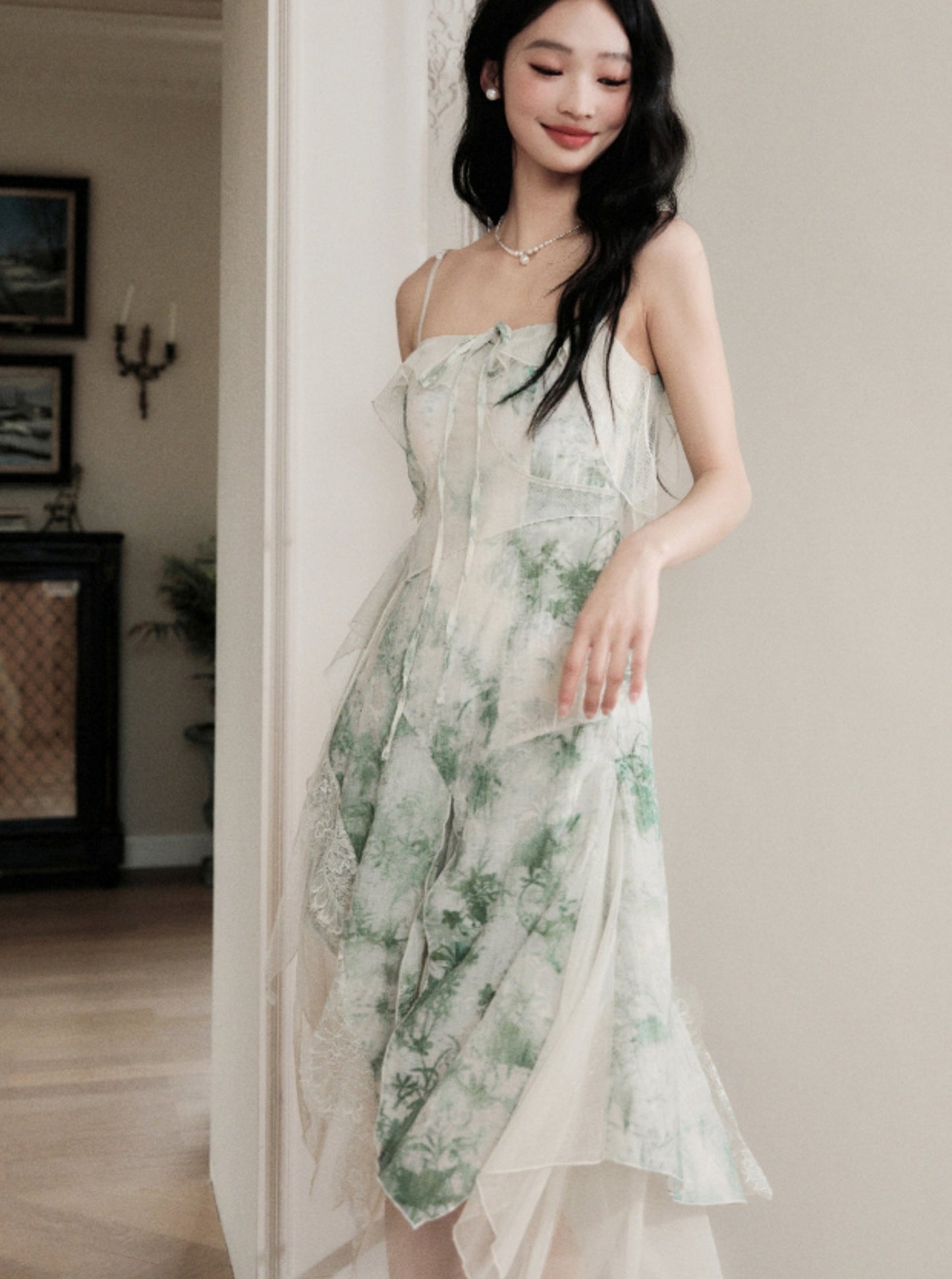 Green Floral Ruffle Sundress