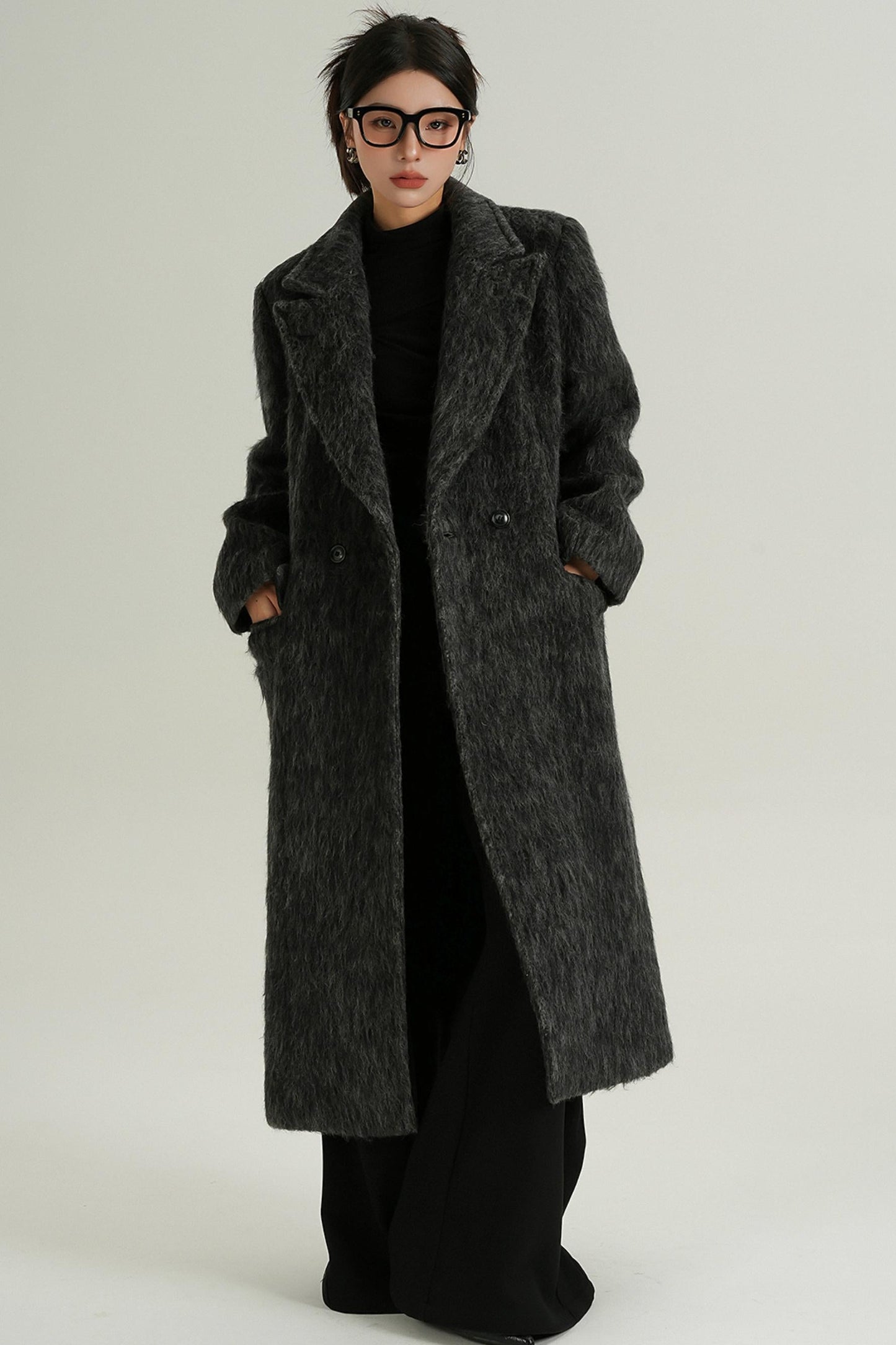 Classic Long Wool Tweed Coat