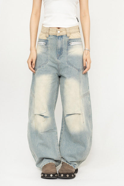 High Street Stitched Wide-Leg Denim Trousers