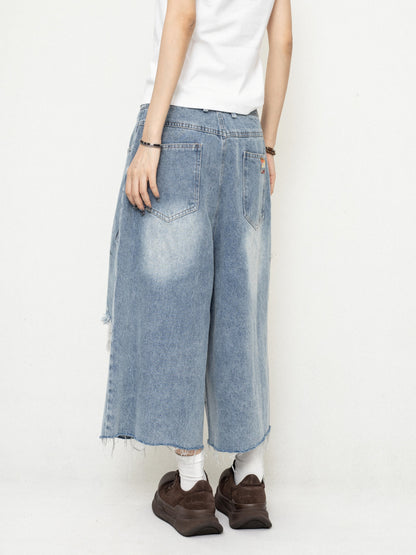 Ripped Denim Cropped Pants