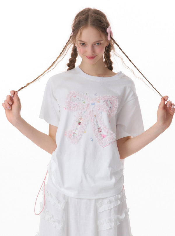 Lace Bow Drawstring Top