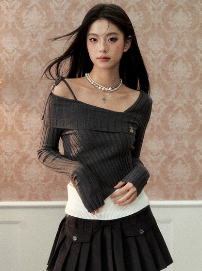 Sense V-Neck Cropped Knit Sweater Top