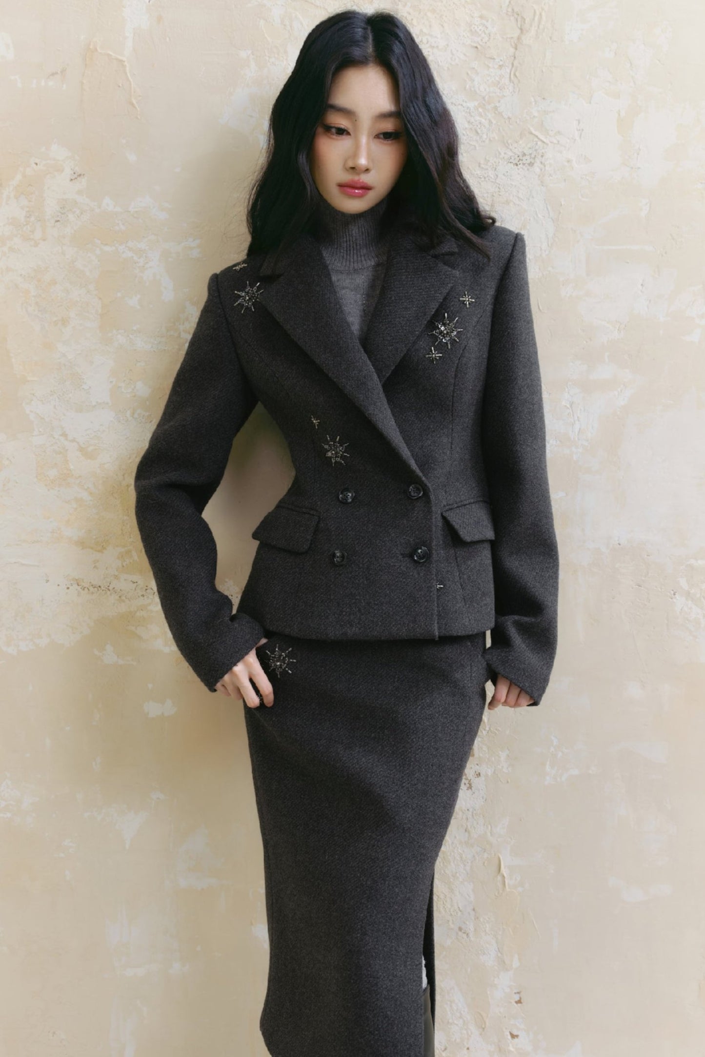 Tweed Jacket A-Line Skirt Set-Up