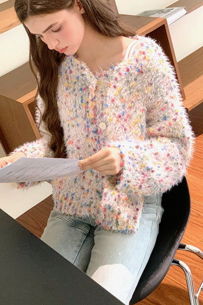 LKONE Shanhai "Rose Flower Sea" Rainbow Soft Glut Pullover Frauen Herbst und Winter neue Lazy Wind Milk Fufu Top