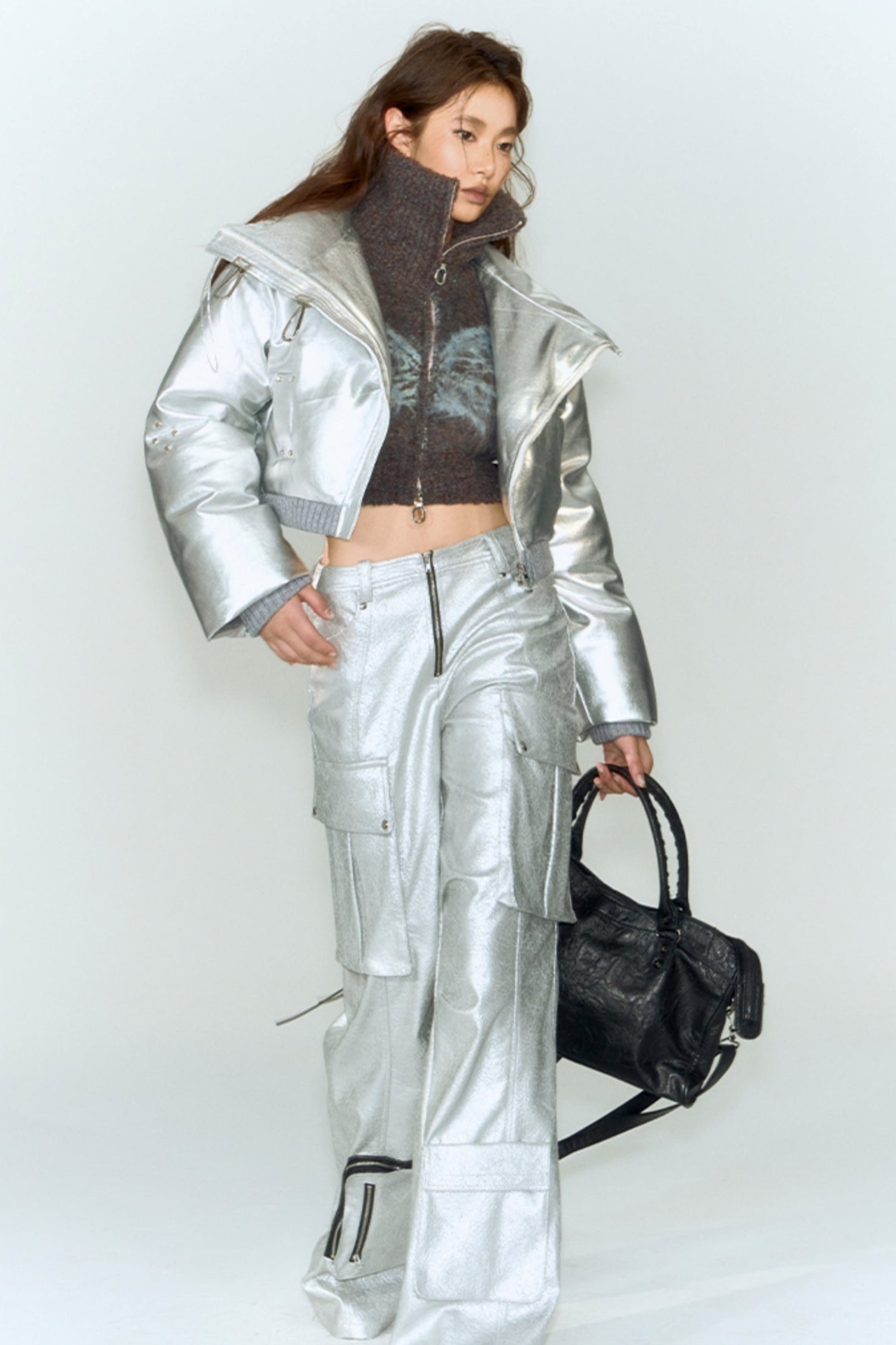 Metallic Gloss Short Down Jacket