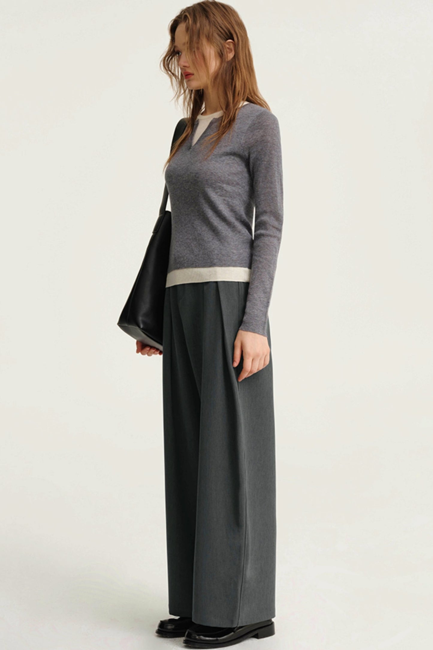 Solid Color Pressed Wide-Leg Pants