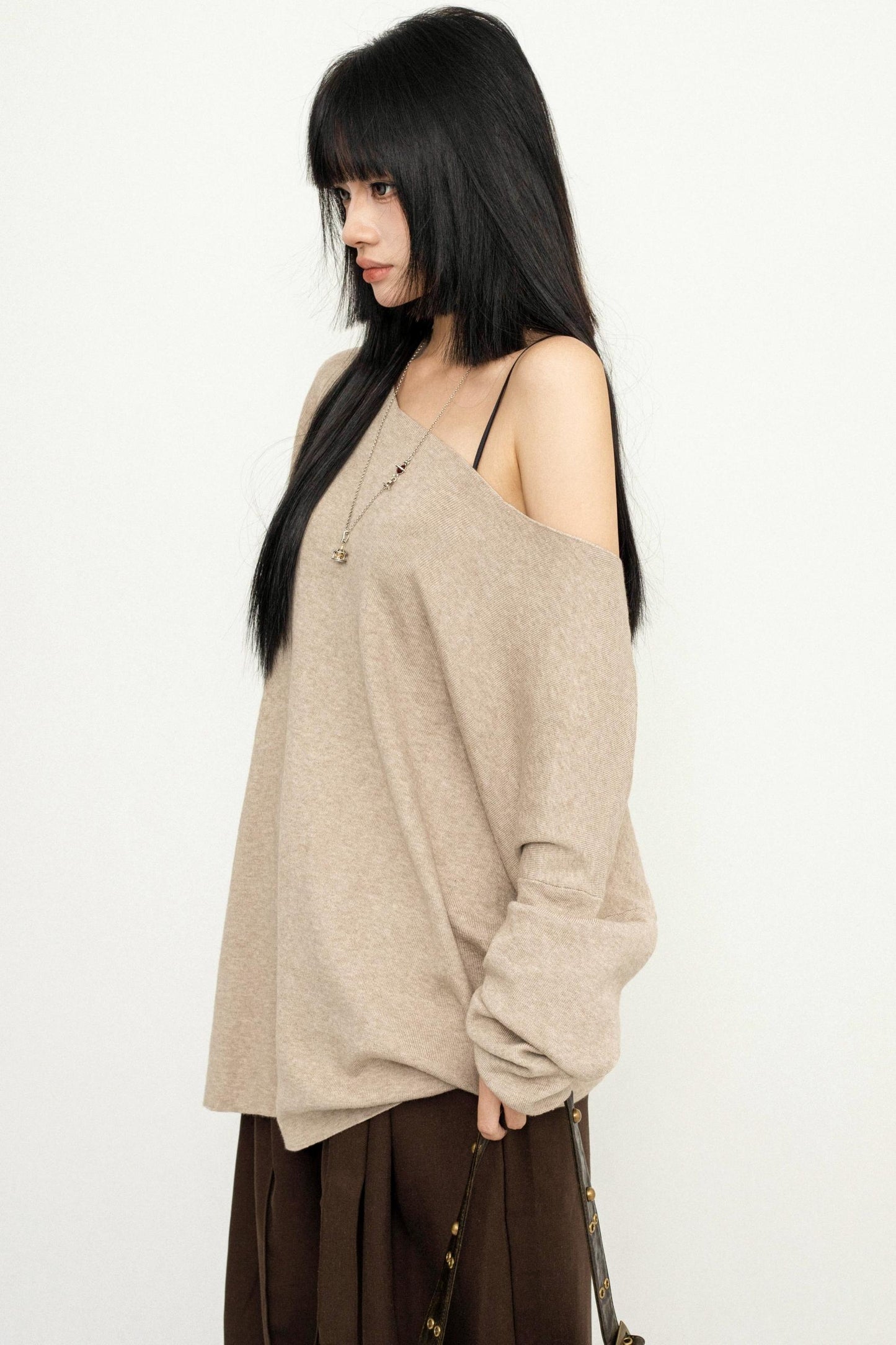 Asymmetric Shoulder Knit Top