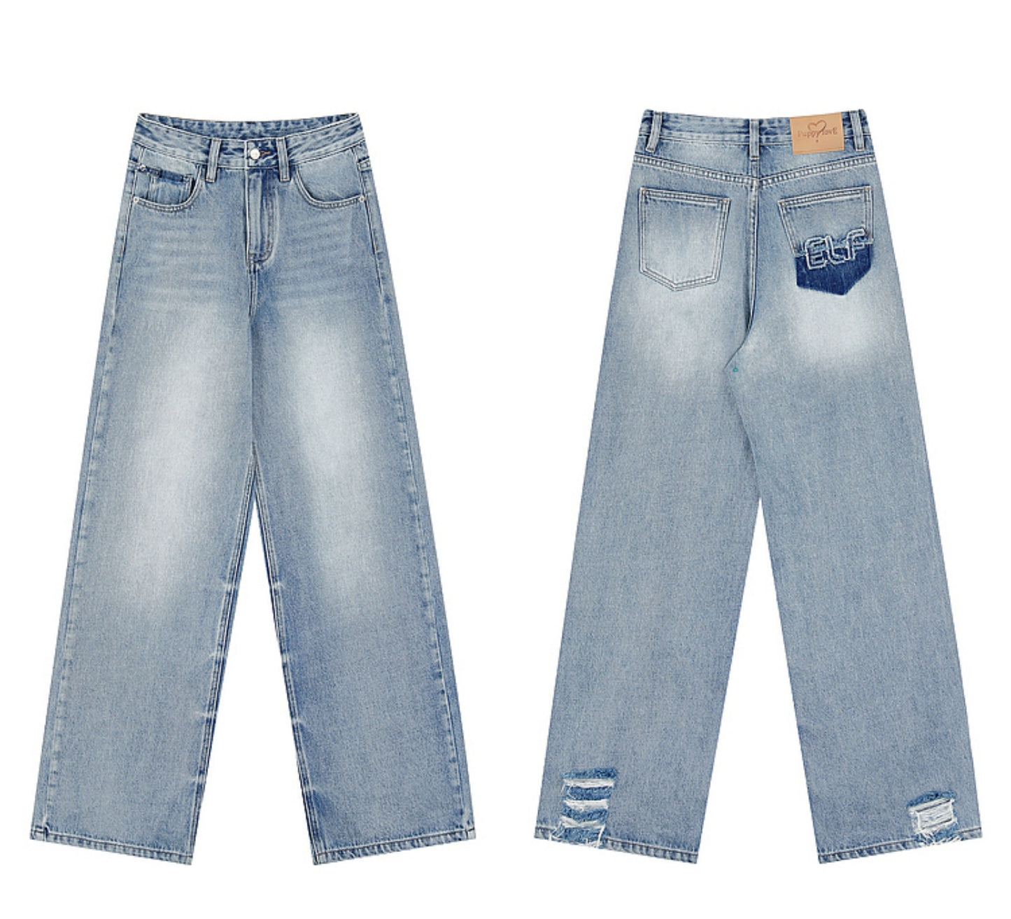 Schmal geschnittene Denim-Hose mit weitem Bein