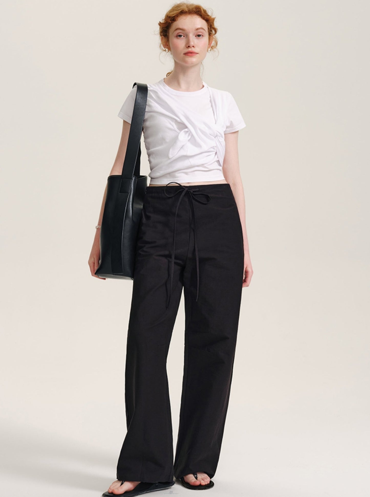 Black Drape Straight Leg Casual Pants