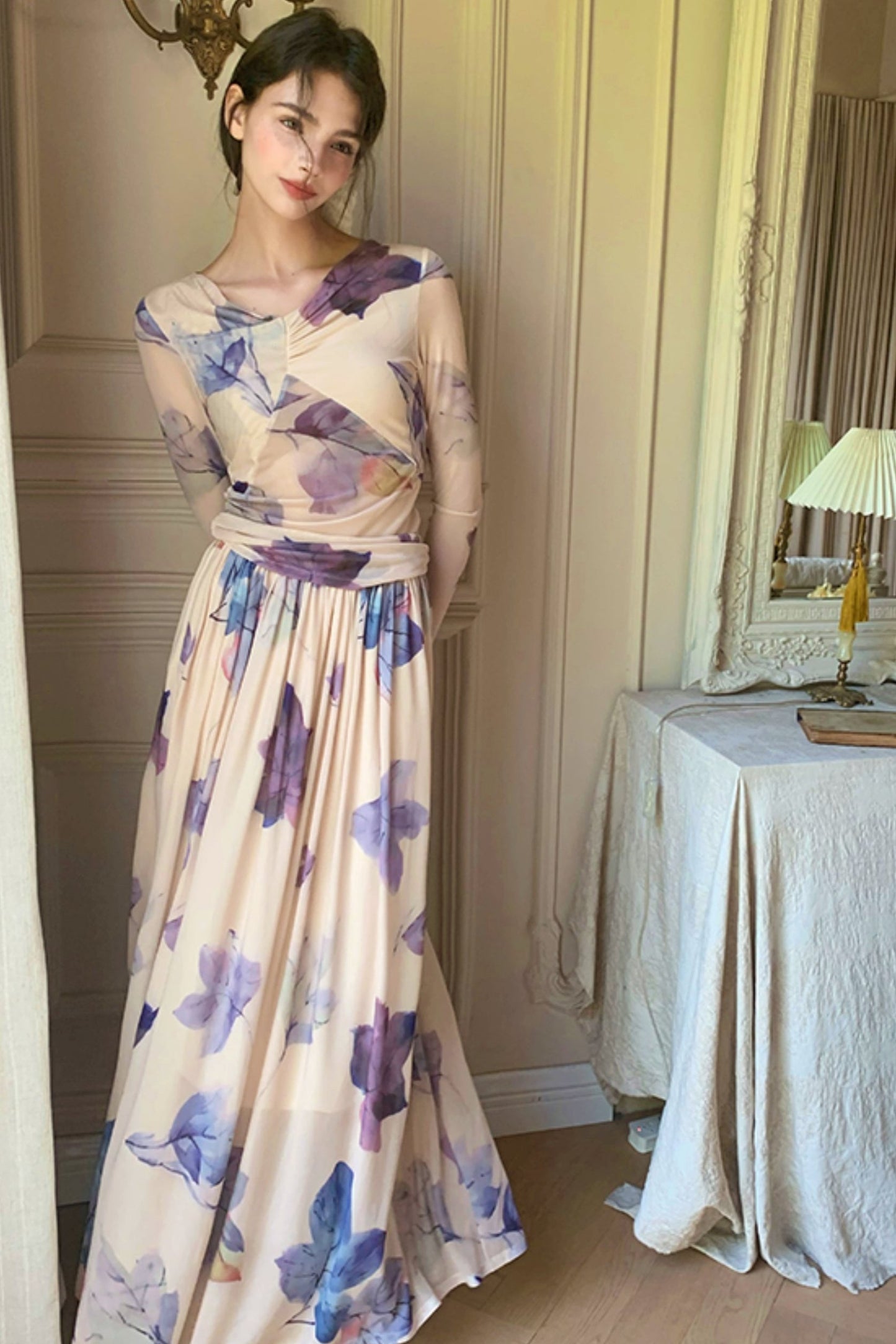 [9.19 New at 8 p.m.] Purple Mandarin Maple Leaf Chinese Restaurant French elegance suit long skirt two-piece set