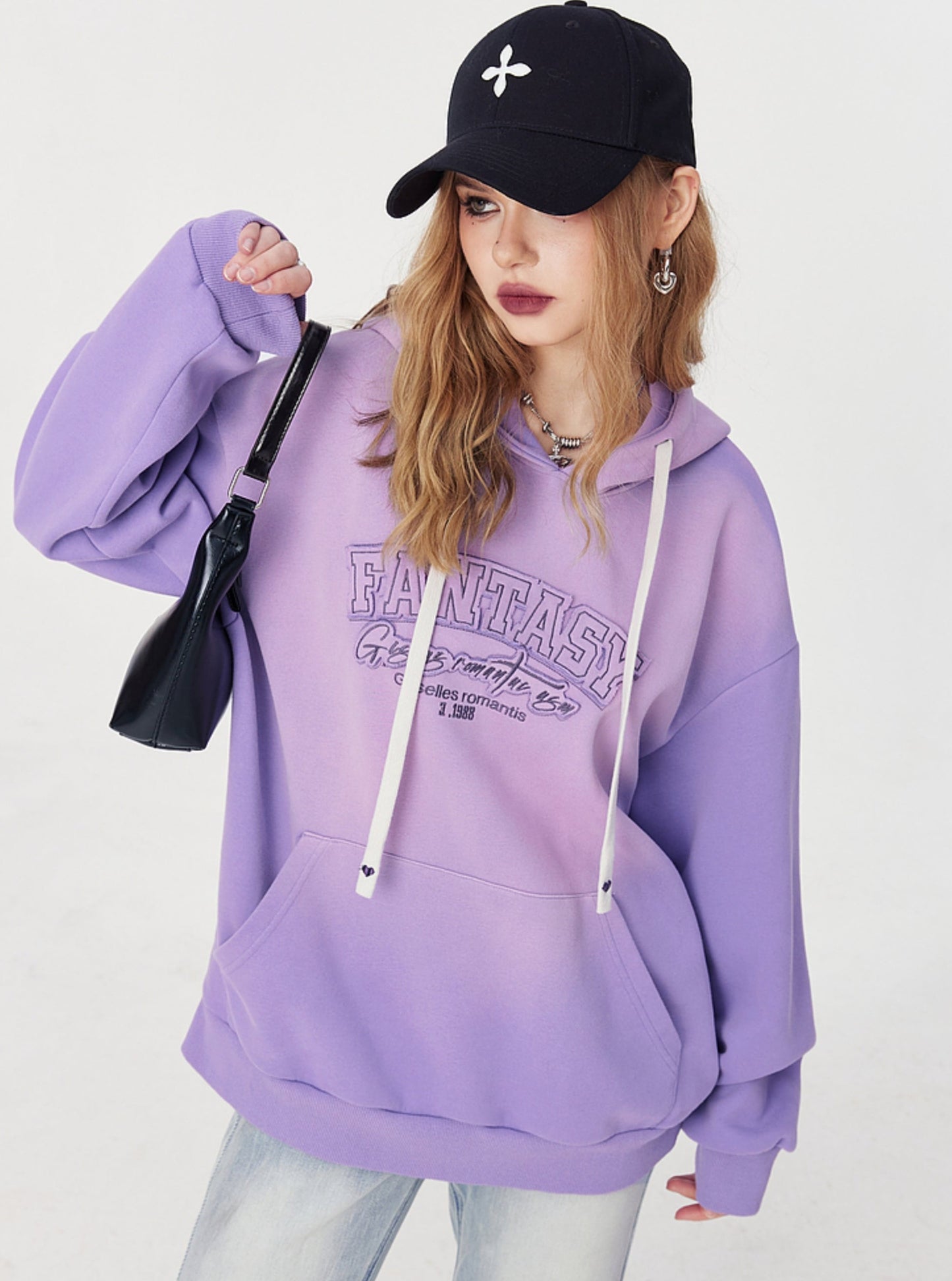 Purple Hooded Embroidered Top