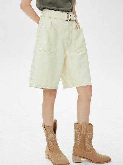 High Waist White Cropped Casual Pants