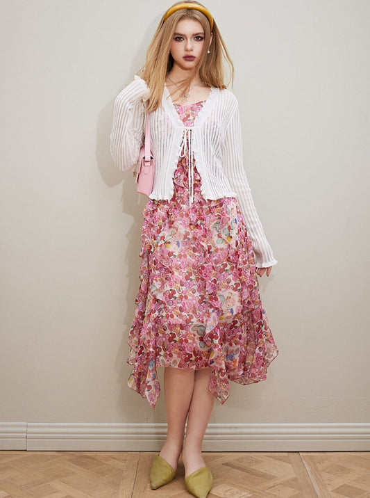 Fairy Pocket Floral Chiffon Kleid Set