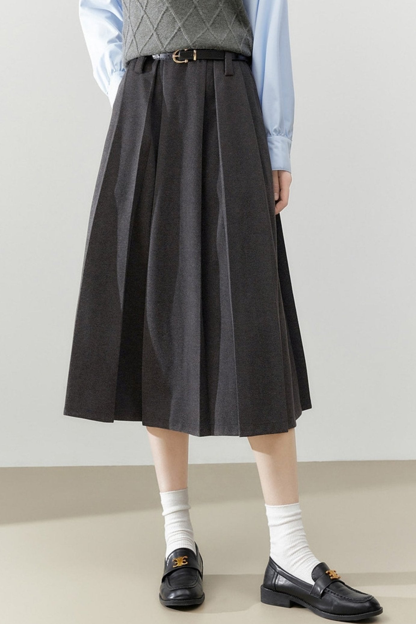 Gray Classic Retro Pleated Skirt