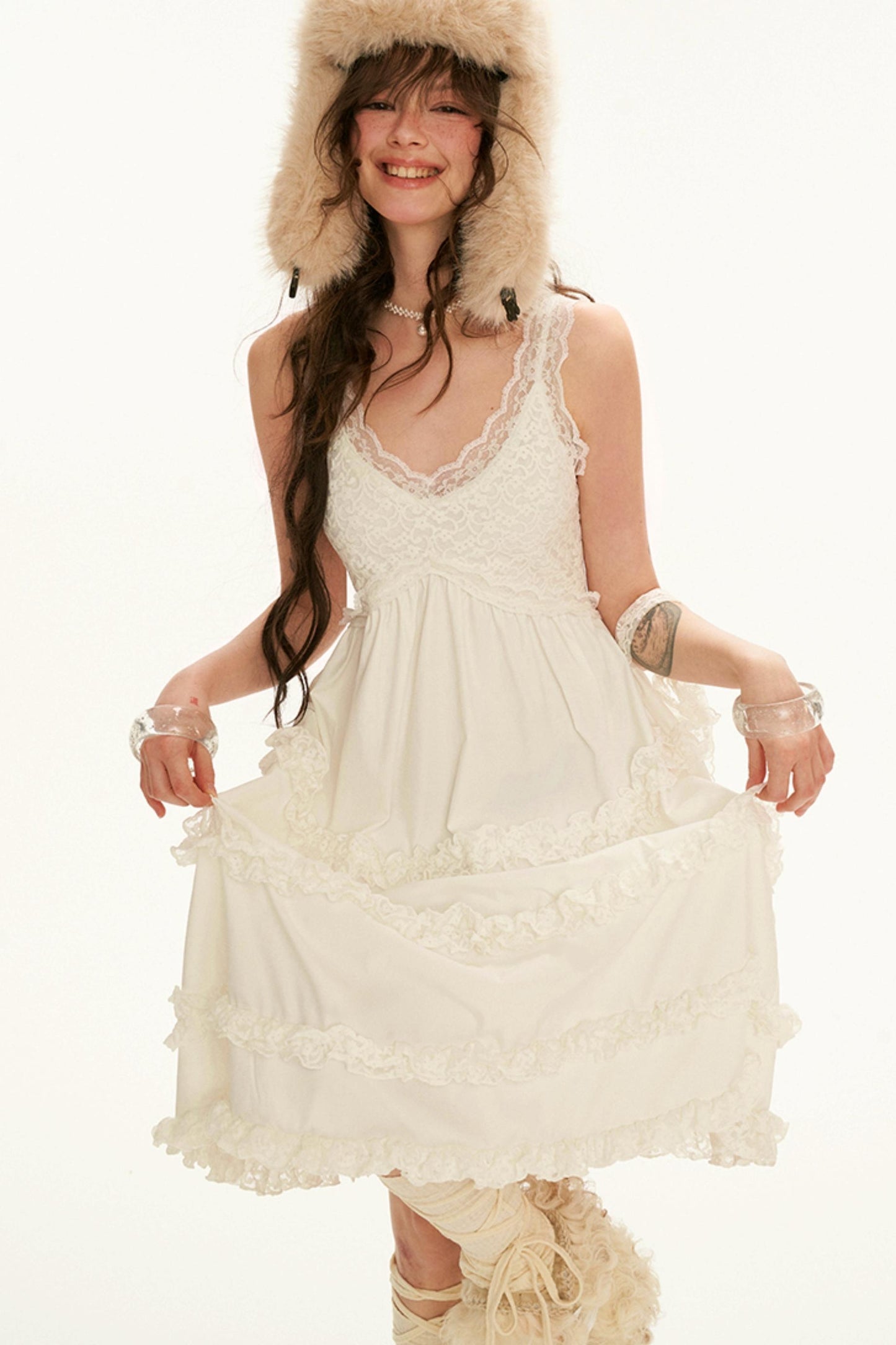 Feminine Lace Mid-Length Dress