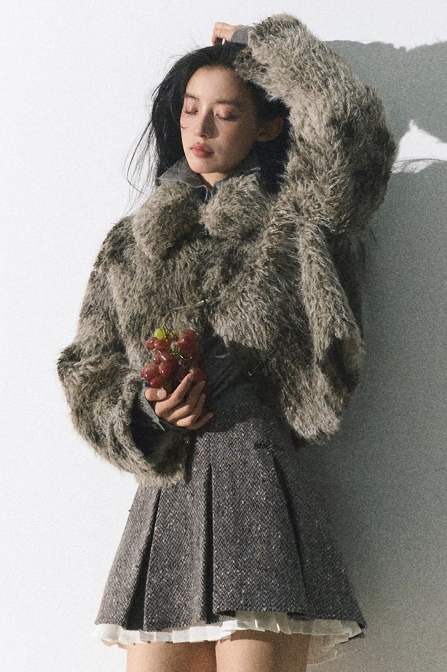 Moss Traces Distressed Fur Crop COAT