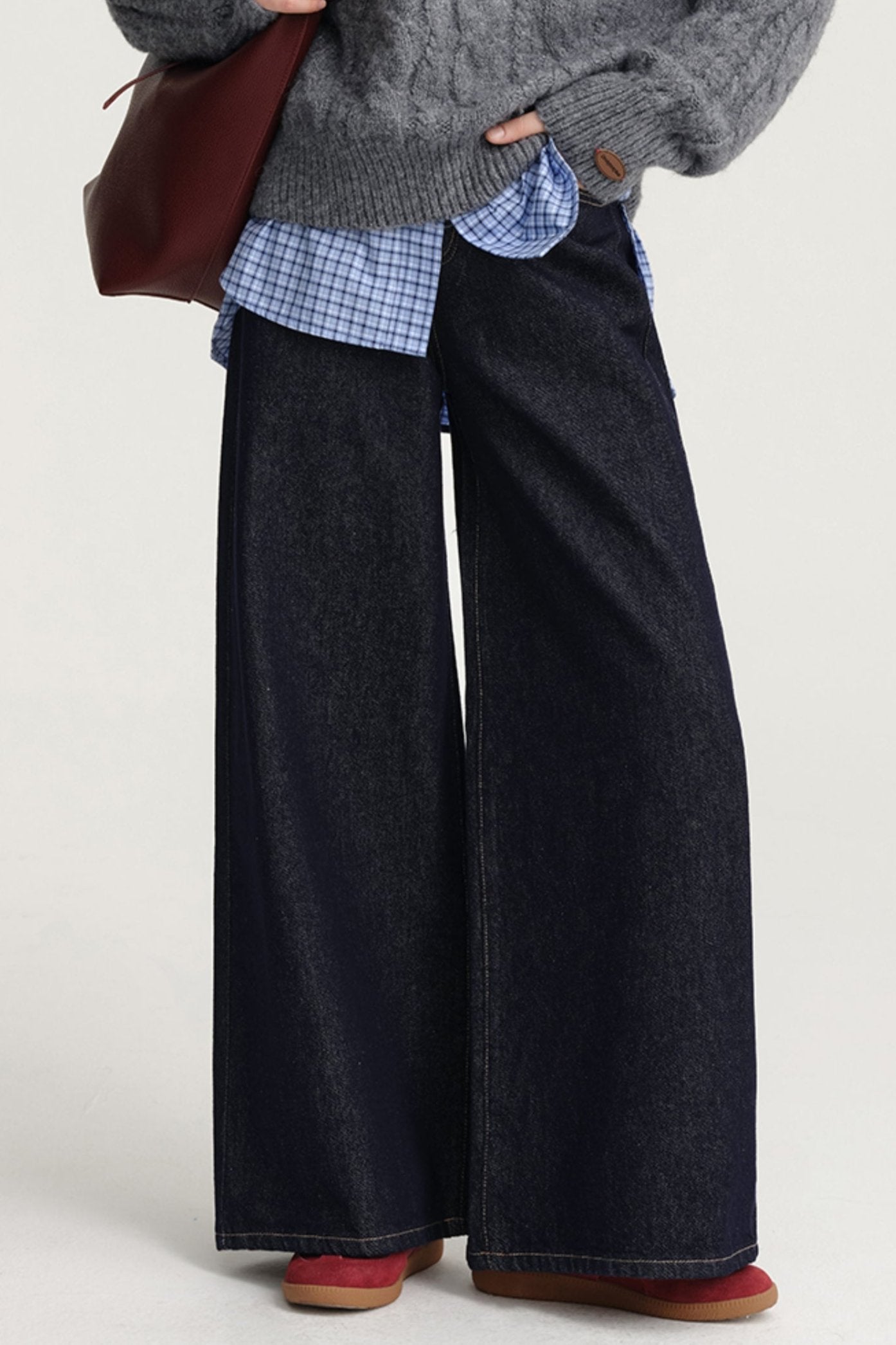 Wide-Leg Primary Color Denim Pants