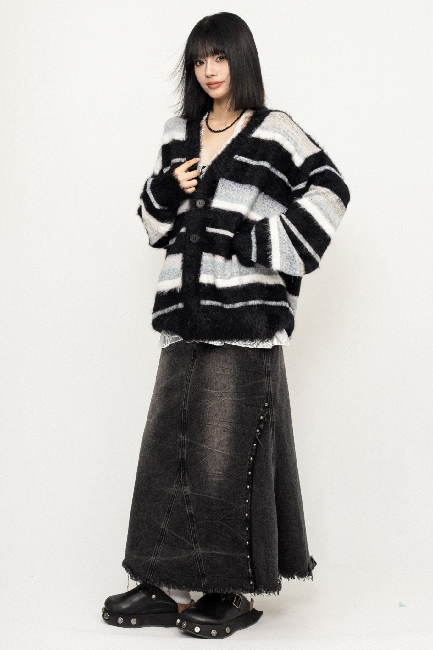 KOREAN LAZY STRIPED LONG SLEEVE CARDIGAN