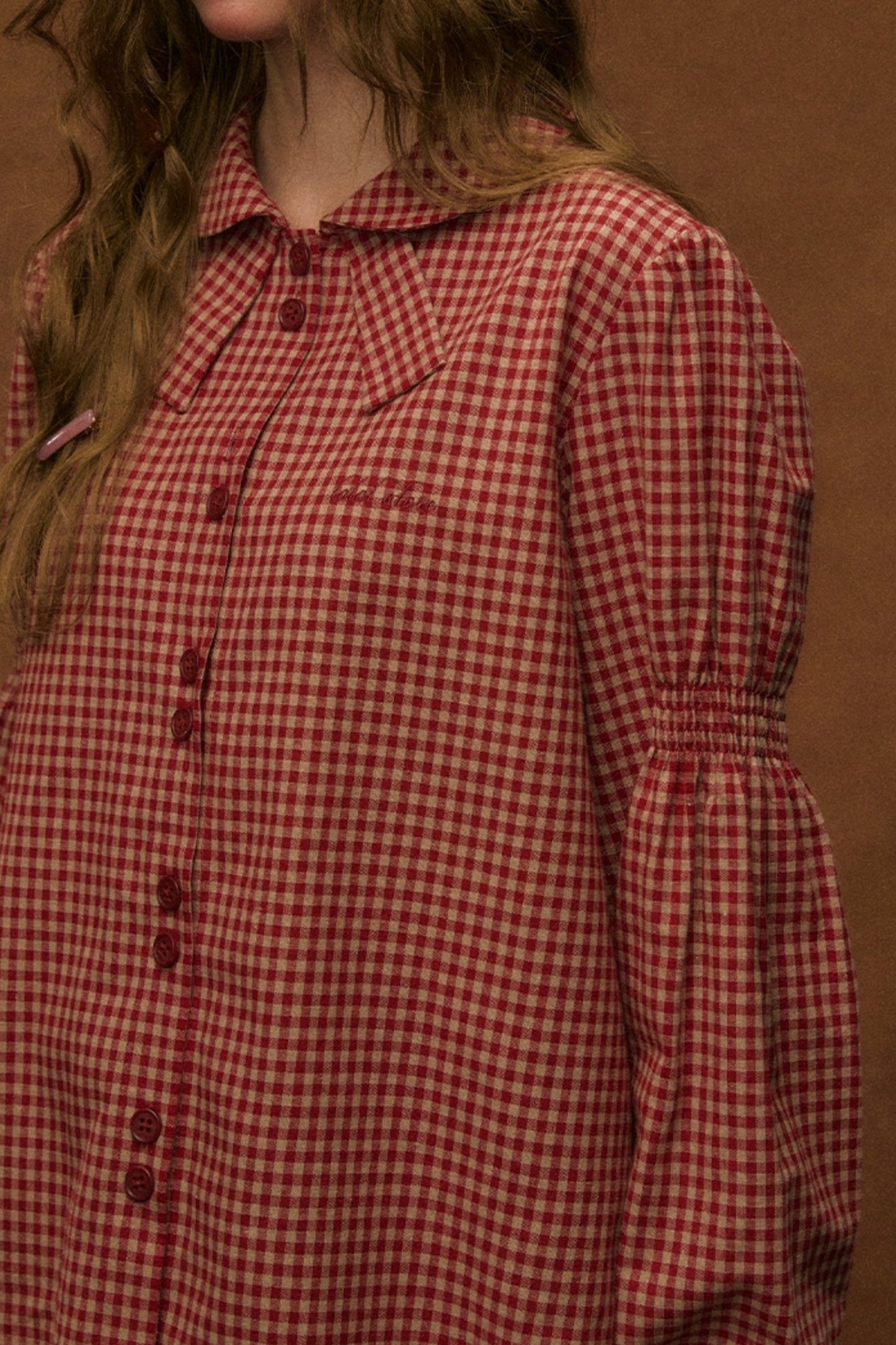 Doll Collar Bow Plaid Shirt