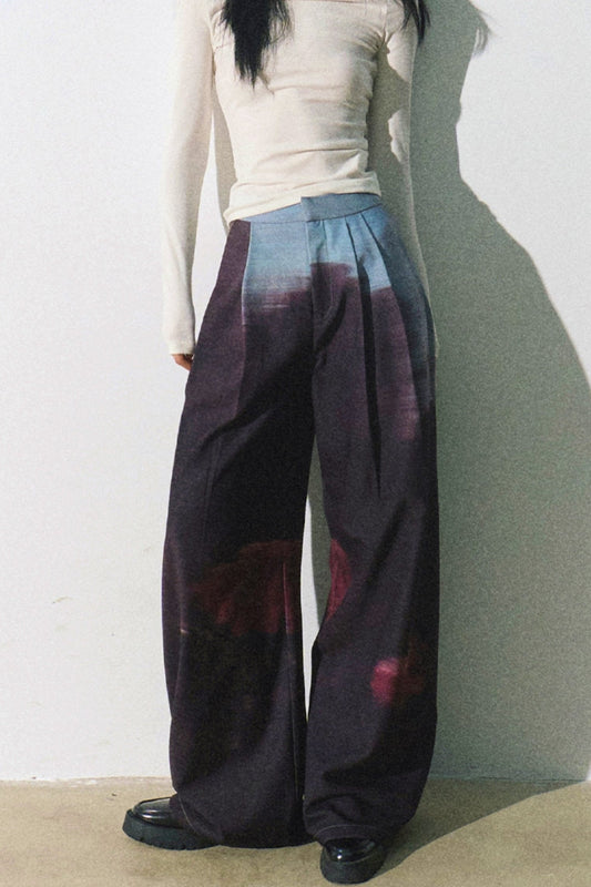 Sunset Print Loose Straight Pants