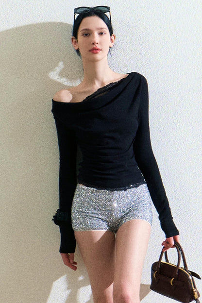 Cut-Out Lace Slimming Knit Top