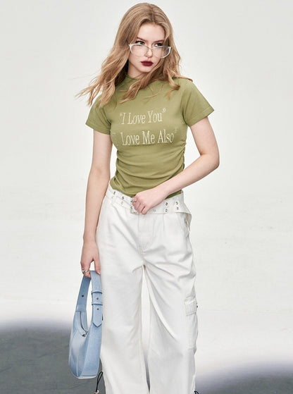 Letter Print Half Turtleneck Tee Top