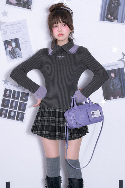 Romantic Gray Purple Knit Top