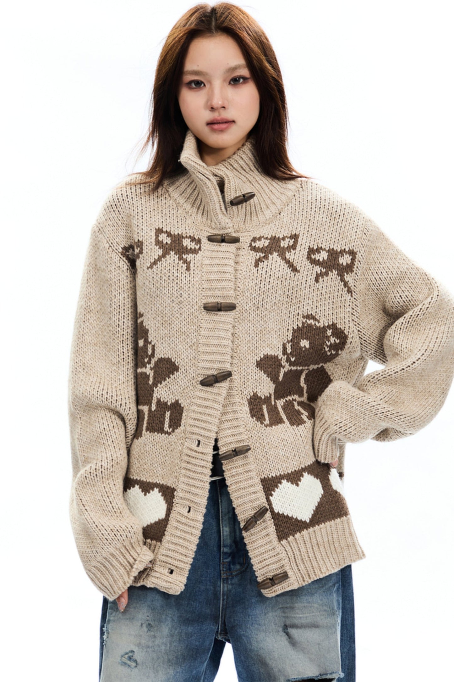 Bear Jacquard Wool Cardigan