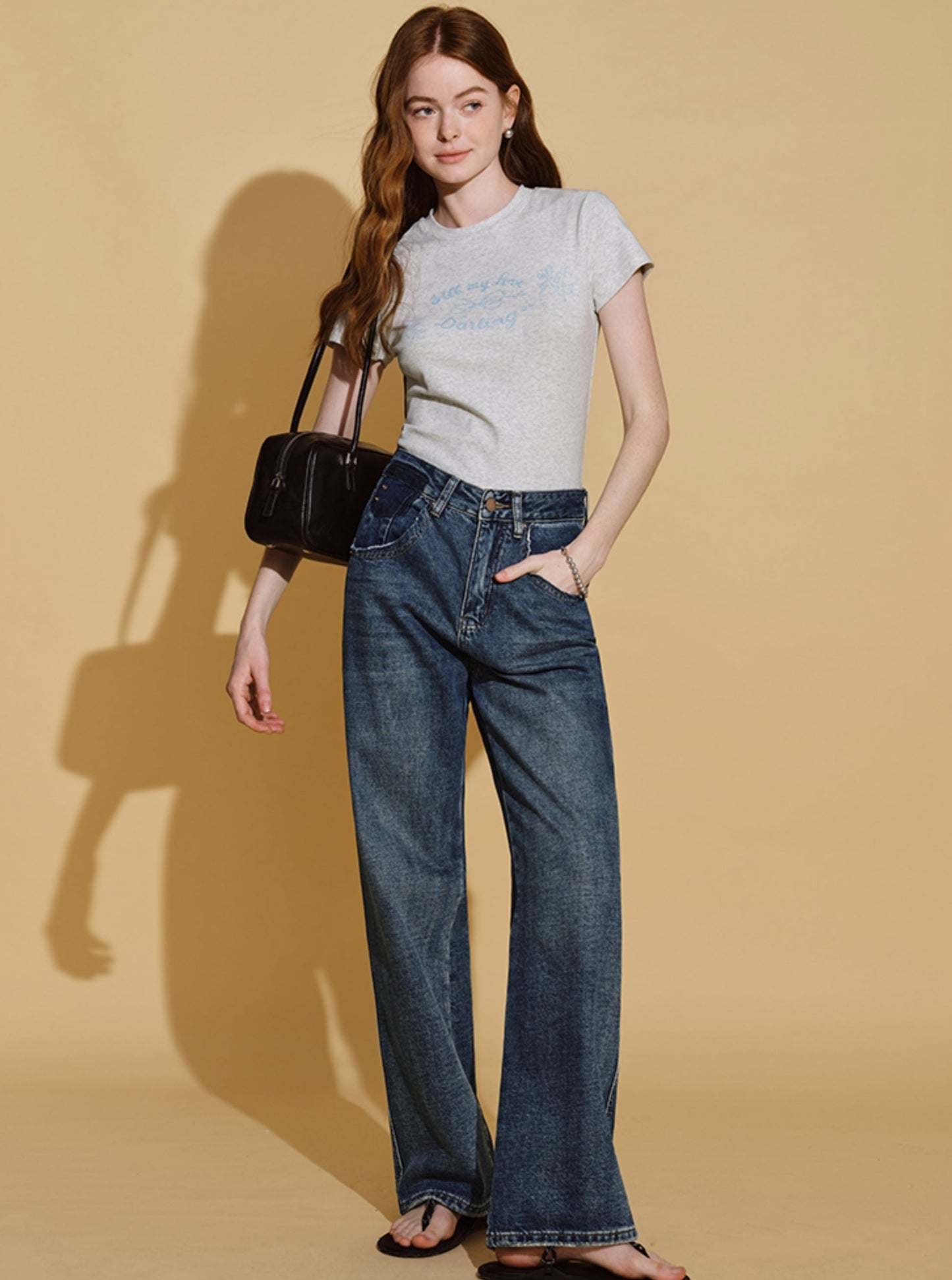 High-Waisted Blue Straight-Leg Jeans