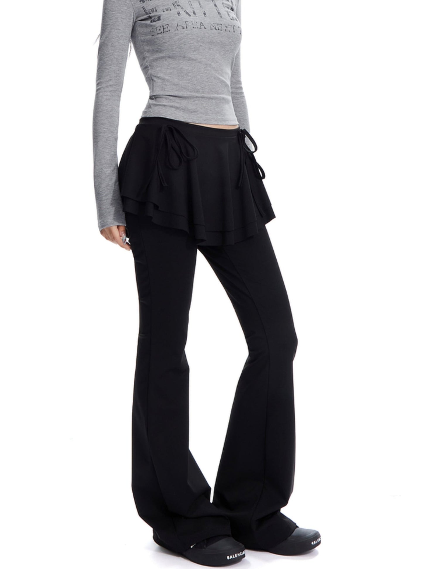 APEA New Balletcore Ruffle Tie Bow Stretch Slim Slightly Flared Skirt Pants Women