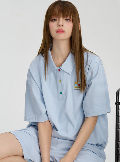 Loose Fit Embroidered Polo Shirt