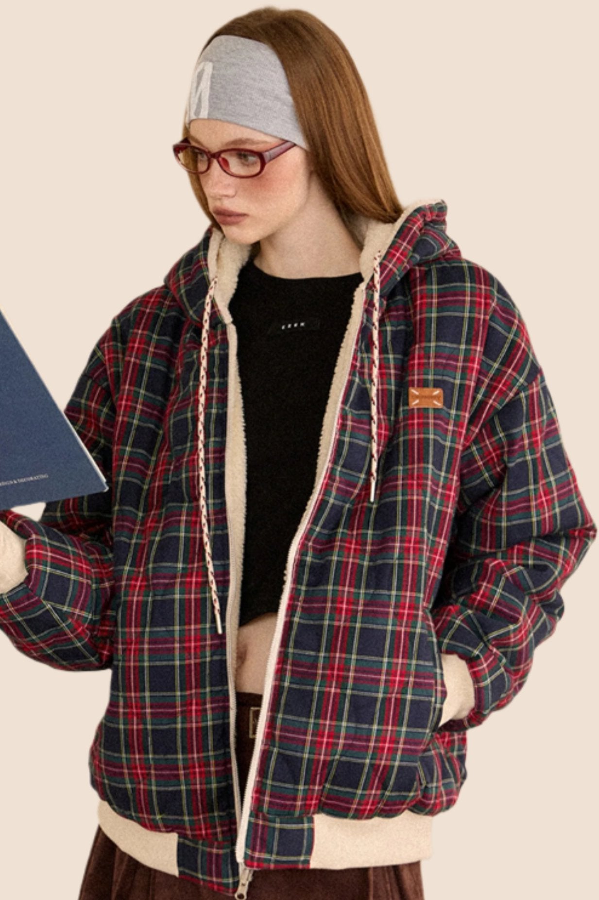 EZEK AMERICAN RETRO PLAID LAMBSWOOL REVERSIBLE JACKET WOMEN'S WINTER NEW Padded Thickened Cotton Jacket TIDE