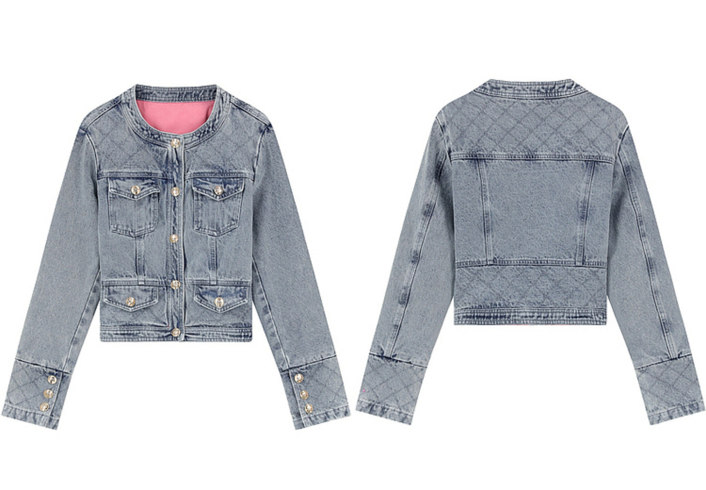 Round Neck Cropped Denim Jacket