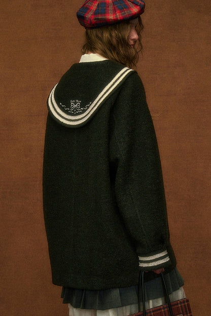 Lambswool Hooded Horn Button Coat