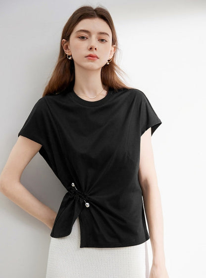 French Design Breites Schulter T-Shirt ohne Ärmel