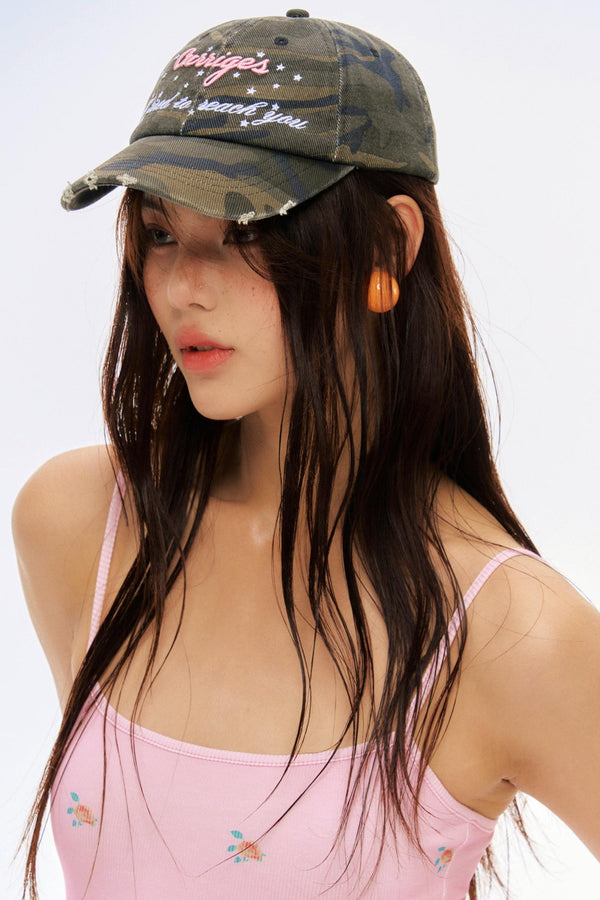 Camo Letter Embroidered Baseball Cap