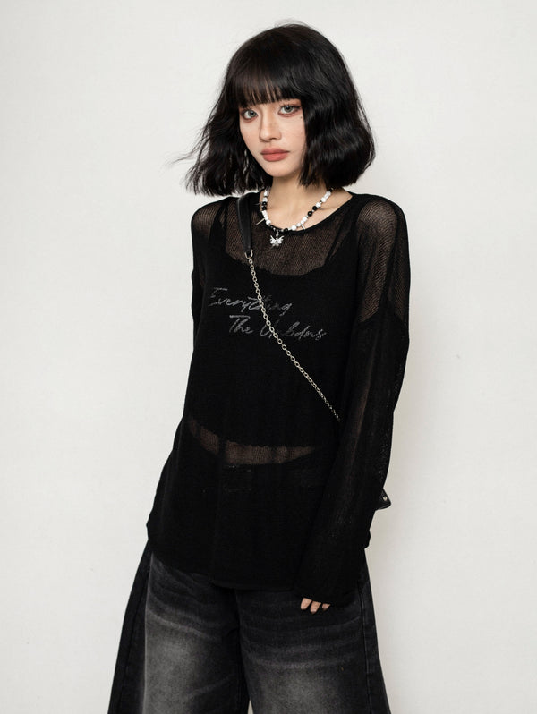 Mesh Cut-Out Knit Top
