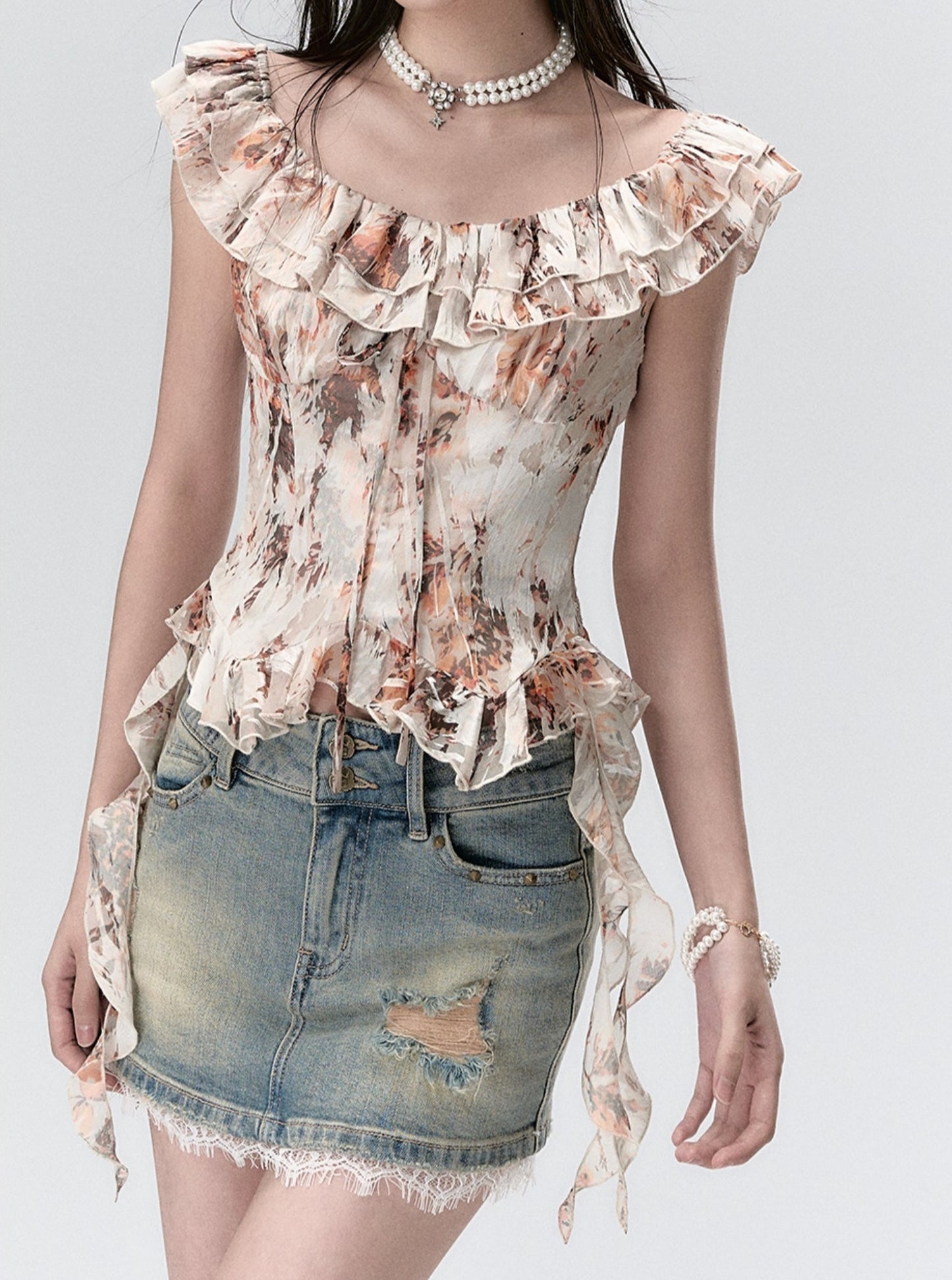 Fungus Trim Floral Top