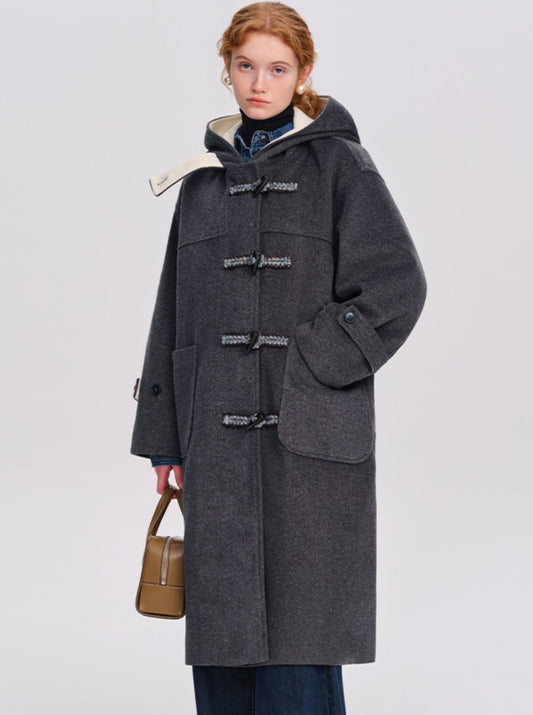 college style hooded woolen coat