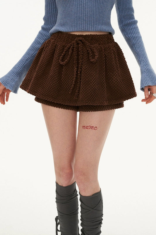 Brown Strappy Grain Fleece Skirt